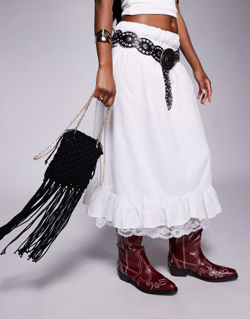 South Beach - Gehäkelte Umhänge-Handytasche in Schwarz mit Fransen von South Beach