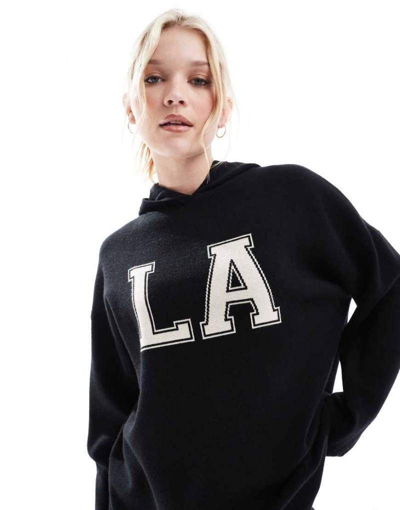 South Beach - - Gerippter Kapuzenpullover in Schwarz mit gestricktem Saum und LA-Logo von South Beach