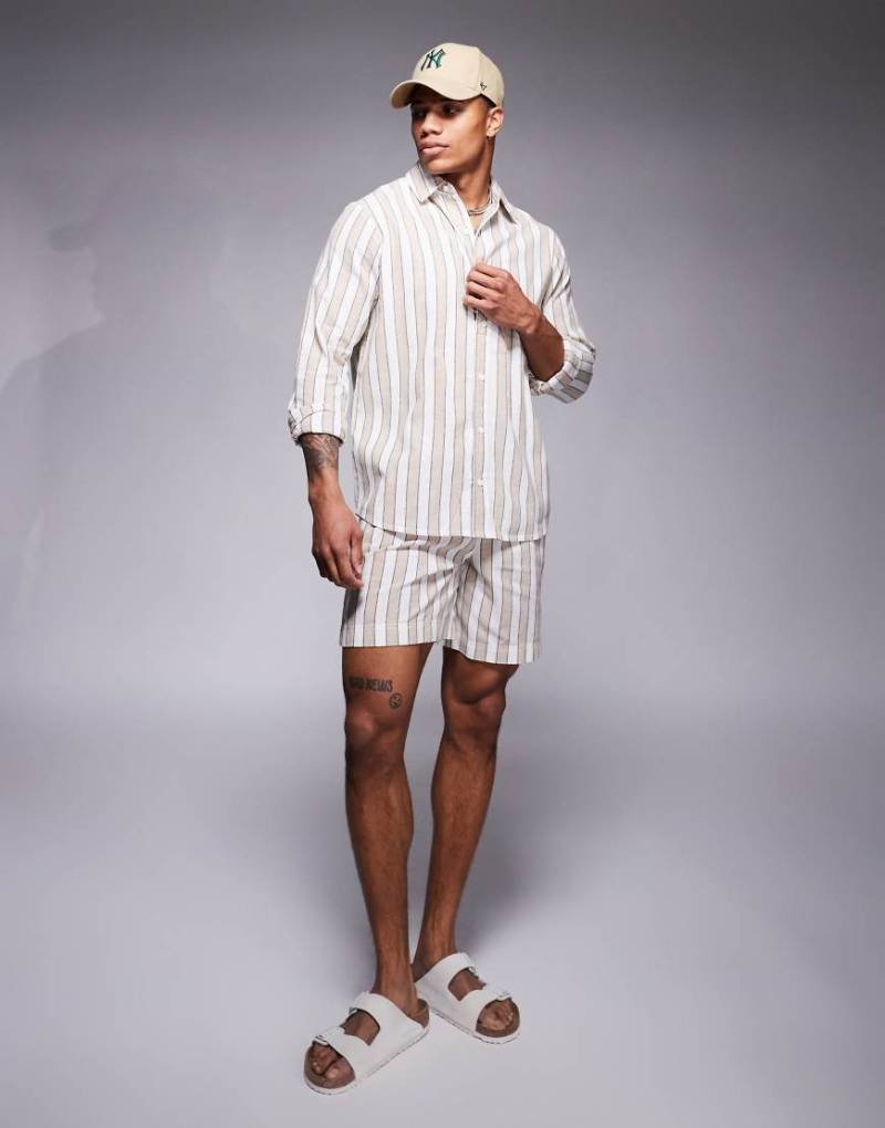 South Beach - Gestreifte Strand-Shorts in Beige und Weiß mit Tunnelzug-Neutral von South Beach