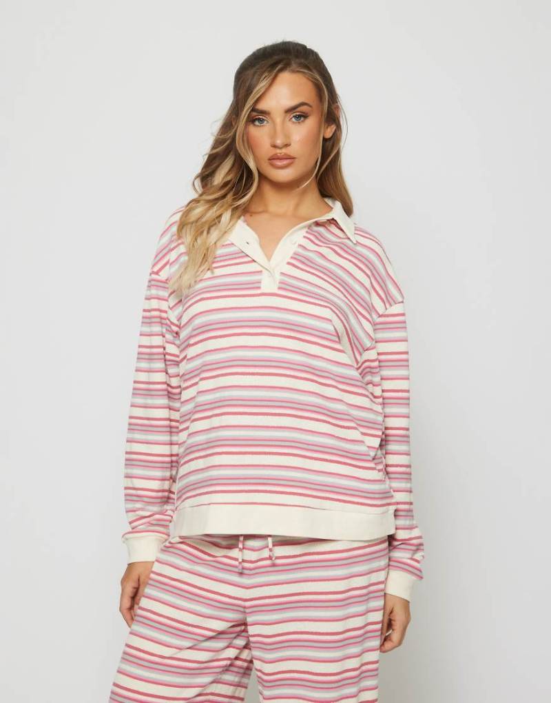 South Beach - Gestrickte Rugby-Hemdbluse mit rosa Streifen von South Beach