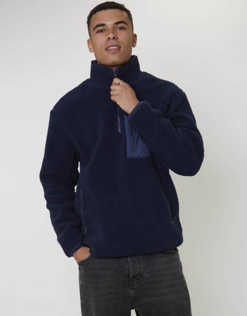 South Beach - Jacke aus Teddystoff in Marineblau mit kurzem Reißverschluss von South Beach