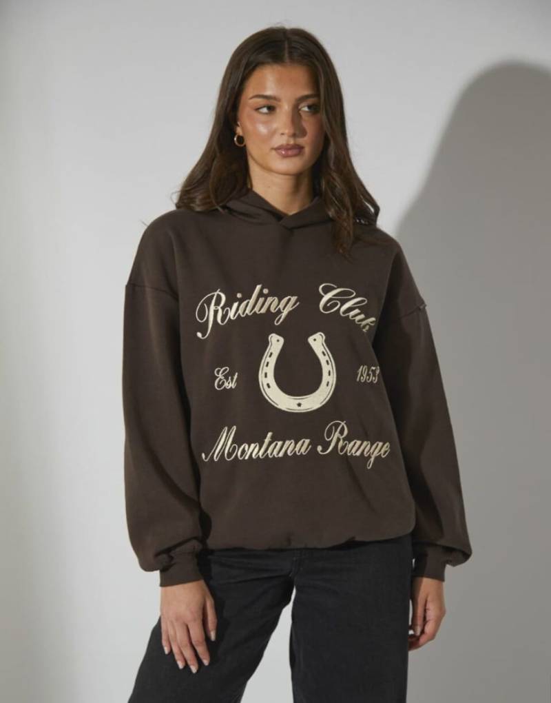 South Beach - Kapuzenpullover in Braun mit „Riding Club"-Grafikmotiv-Brown von South Beach