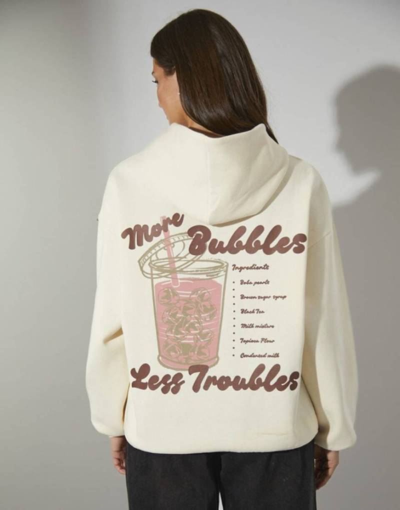 South Beach - Kapuzenpullover in Creme mit „Bubble Tea"-Grafikmotiv-Weiß von South Beach