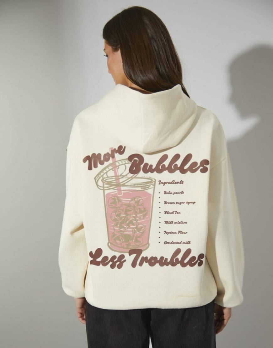 South Beach - Kapuzenpullover in Creme mit „Bubble Tea"-Grafikmotiv-Weiß von South Beach