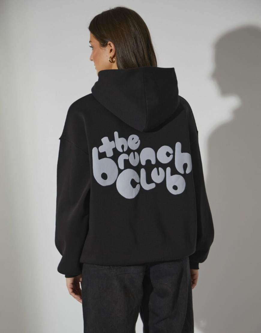 South Beach - Kapuzenpullover in Schwarz mit „The Brunch Club"-Grafikprint von South Beach