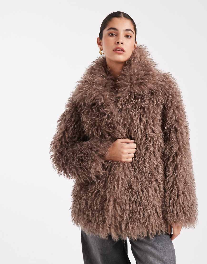 South Beach - Ladies - Jacke aus Kunstpelz in Braun im mongolischen Stil-Brown South Beach - Ladies - Jacke aus Kunstpelz in Braun im mongolischen Stil-Brown von South Beach