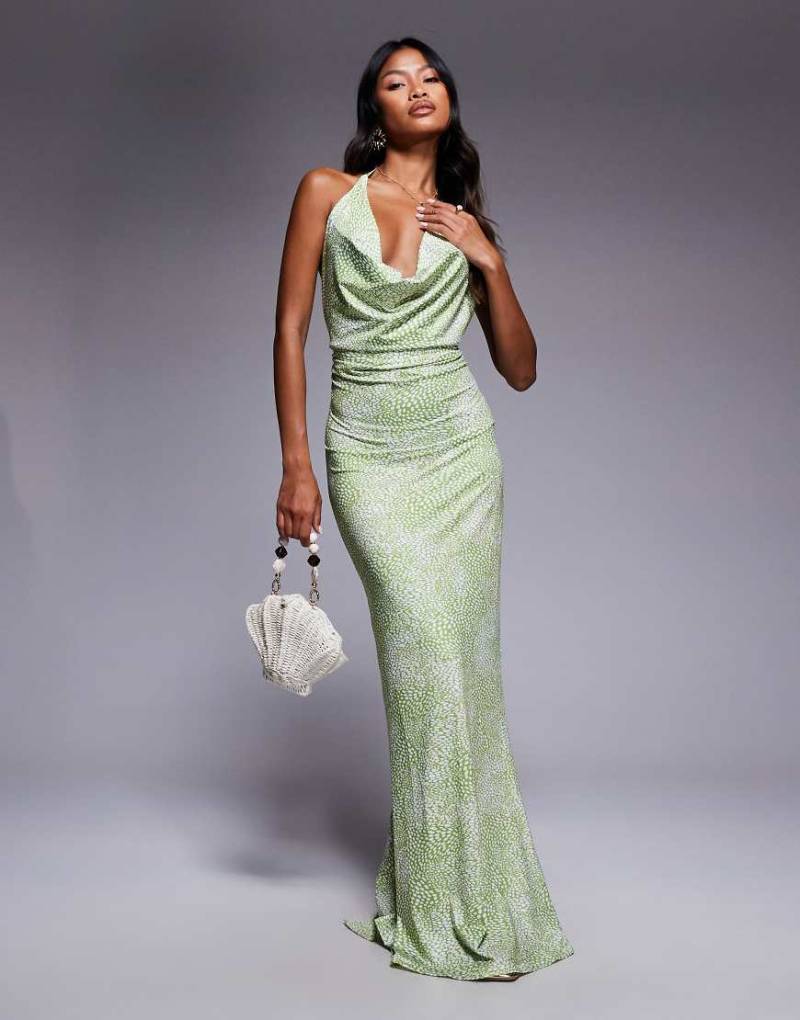 South Beach - Maxi-Strandkleid in Grün-bunt mit Wasserfallausschnitt von South Beach