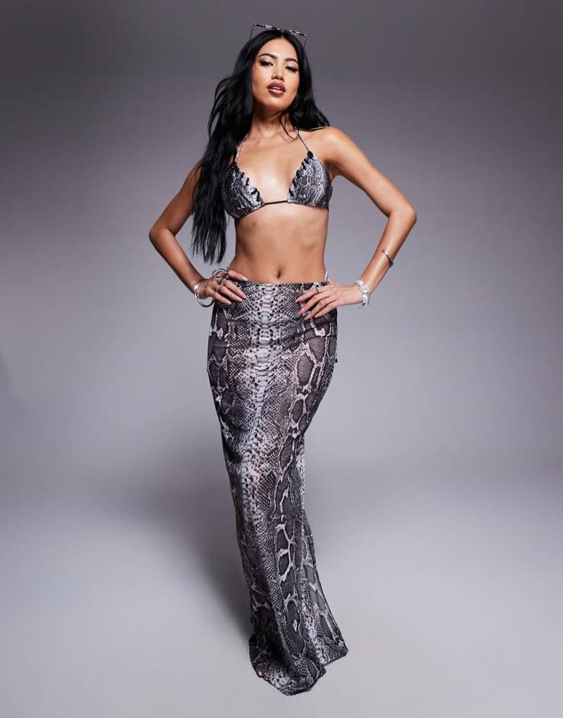 South Beach - Maxi-Strandrock aus Netzstoff in Grau mit Schlangenmuster von South Beach