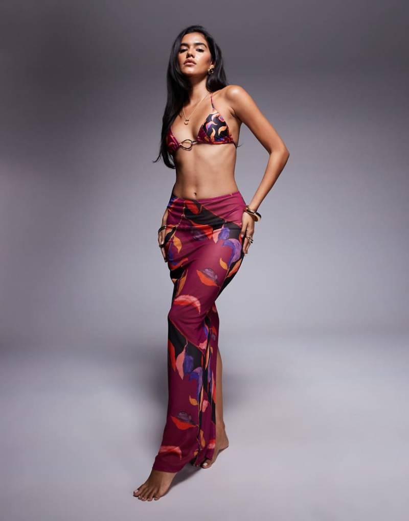 South Beach - Maxi-Strandrock aus Netzstoff in Magenta mit abstraktem Muster-Rosa von South Beach