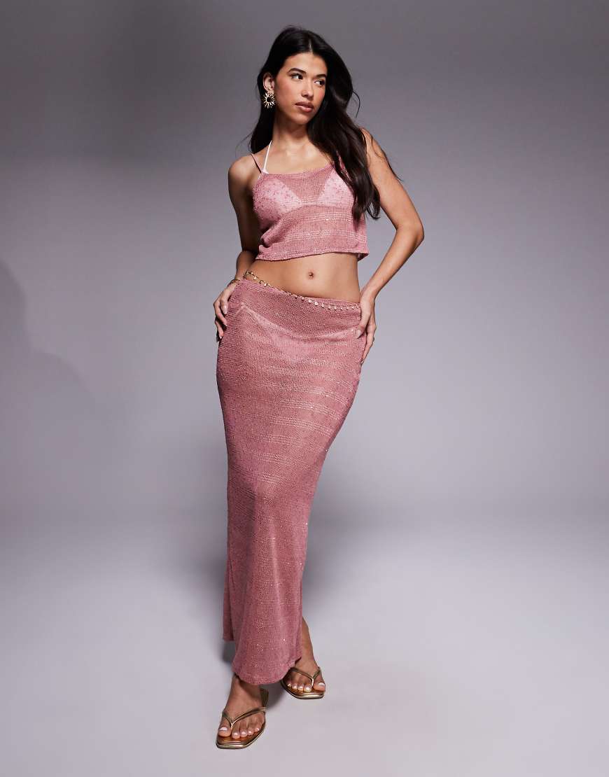 South Beach - Maxirock aus Strick in Altrosa mit Paillettenbesatz von South Beach