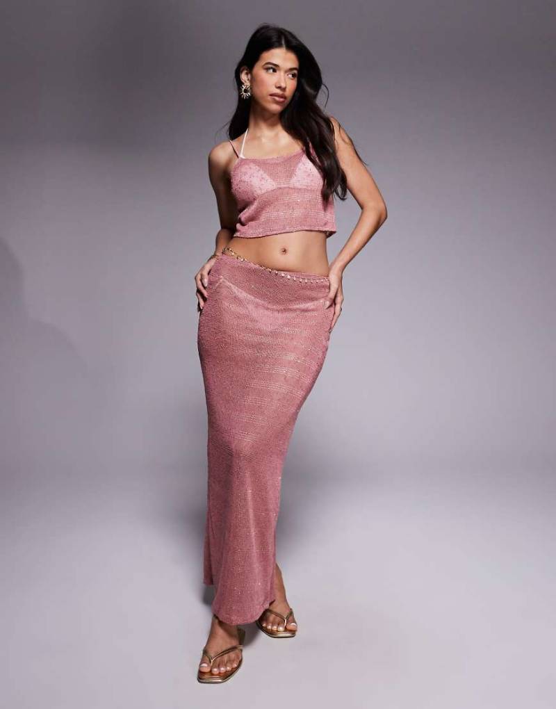 South Beach - Maxirock aus Strick in Altrosa mit Paillettenbesatz von South Beach