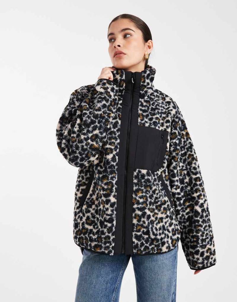 South Beach - Teddyjacke mit Leopardenmuster, Reißverschluss und Tasche-Bunt South Beach - Teddyjacke mit Leopardenmuster, Reißverschluss und Tasche-Bunt von South Beach