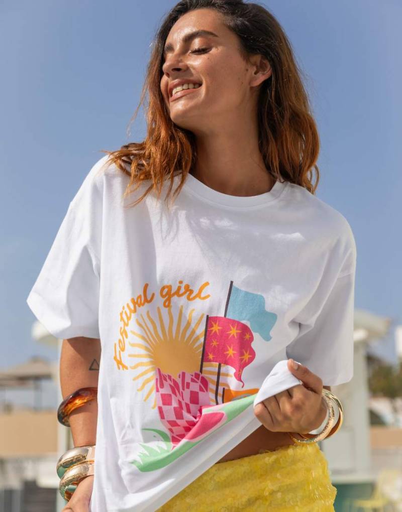 South Beach - Oversize-T-Shirt mit Festival-Print-Weiß von South Beach