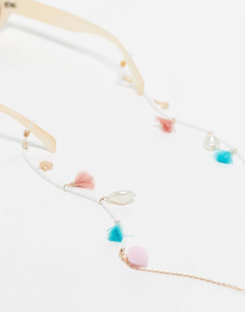 South Beach - Sonnenbrillenkette in Gold mit Kunstmuschel- und Quastenanhängern-Goldfarben von South Beach