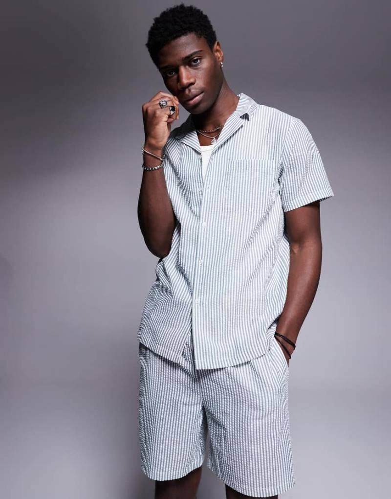 South Beach - Strand-Hemd in Dunkelgrau aus Seersucker, Kombiteil von South Beach