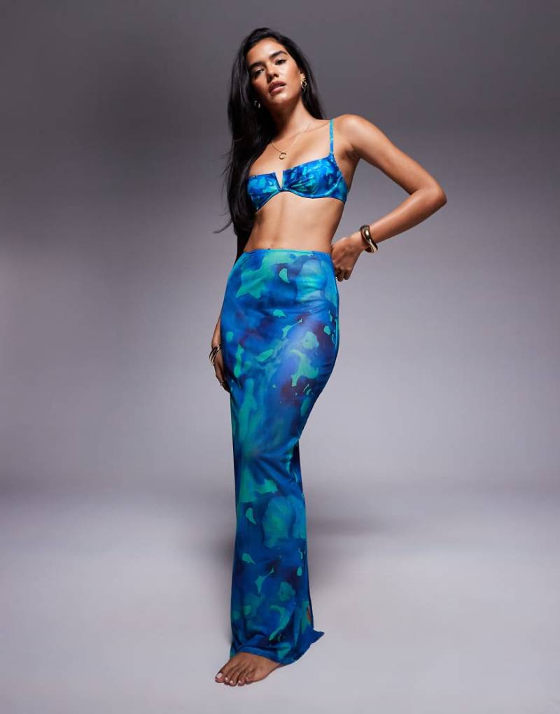 South Beach - Strand-Maxirock aus Netzstoff in Blau mit verschwommenem Muster von South Beach