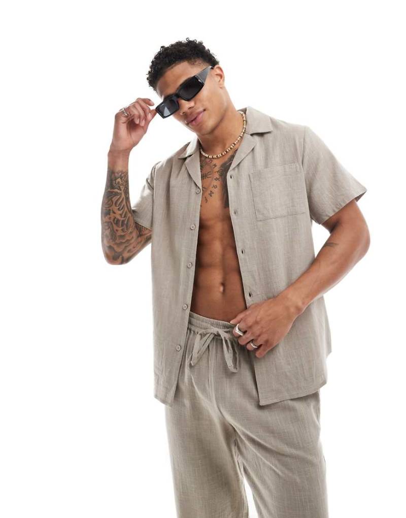 South Beach - Strandhemd aus strukturiertem Webstoff in Braun, Kombiteil von South Beach