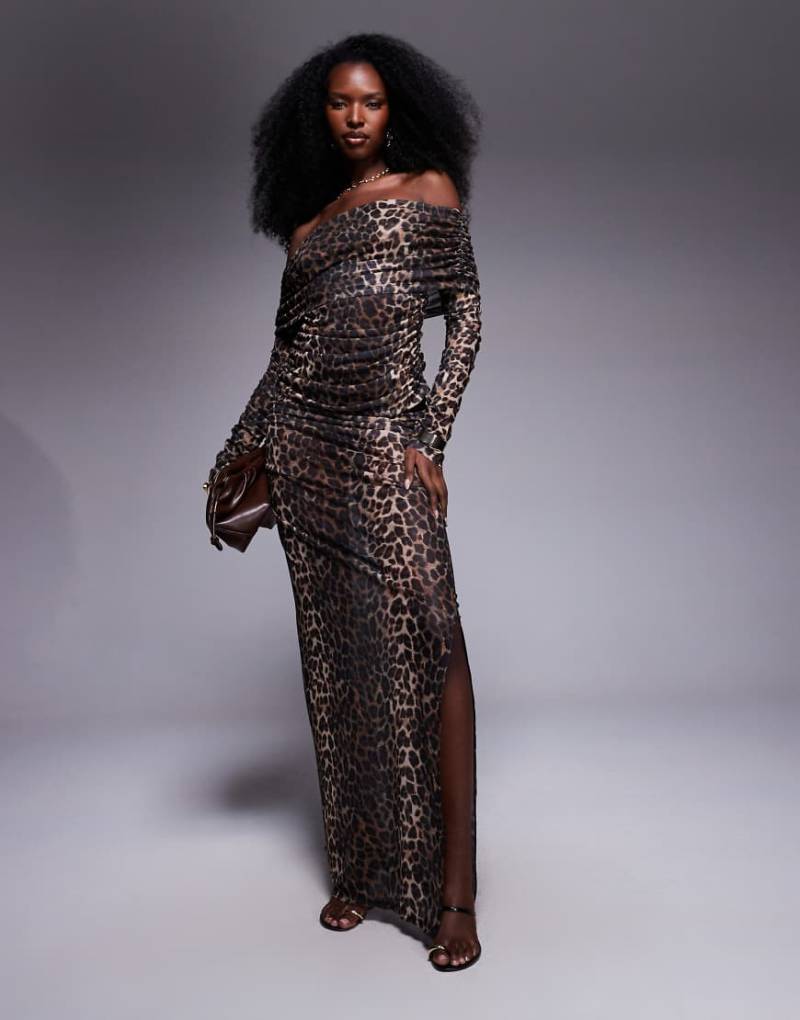 South Beach - Strandoberteil aus Netzstoff mit Carmen-Ausschnitt und Leopardenmuster-Brown von South Beach