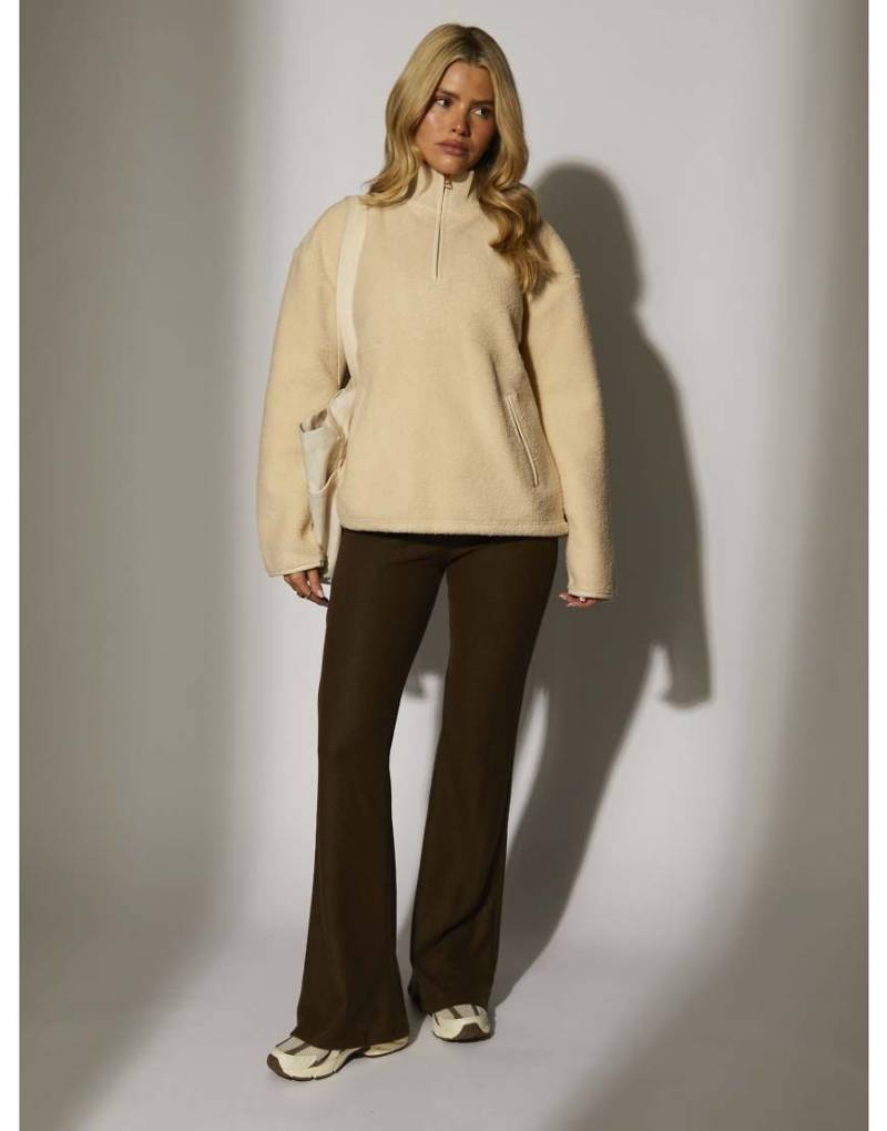 South Beach - Teddy-Pullover in Creme mit kurzem Reißverschluss und Fleece-Innenseite-Weiß von South Beach