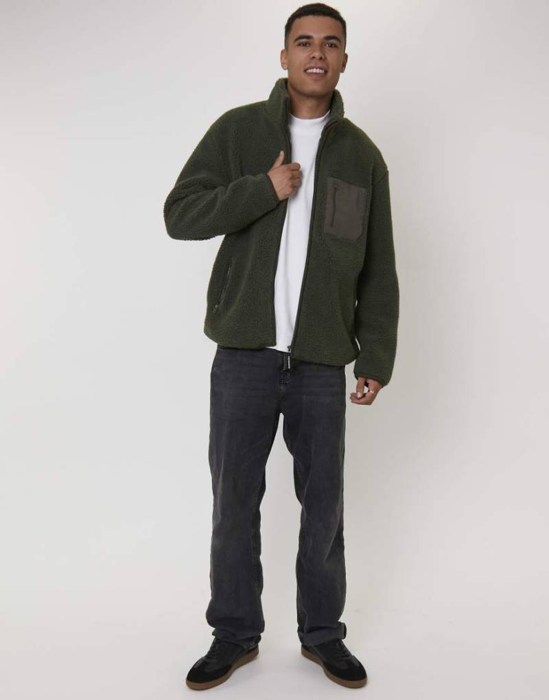 South Beach - Jacke aus Teddystoff in Grün mit Reißverschluss und Tasche von South Beach