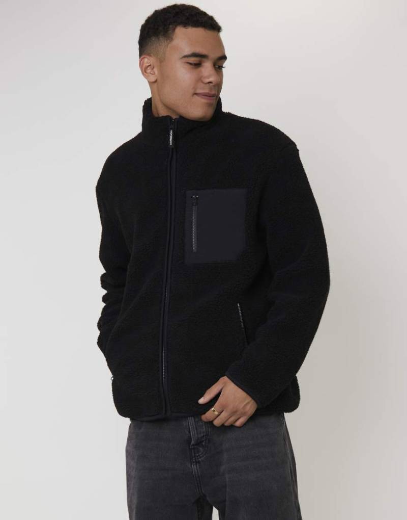 South Beach - Teddyfell-Jacke in Schwarz mit Reißverschluss und Tasche von South Beach