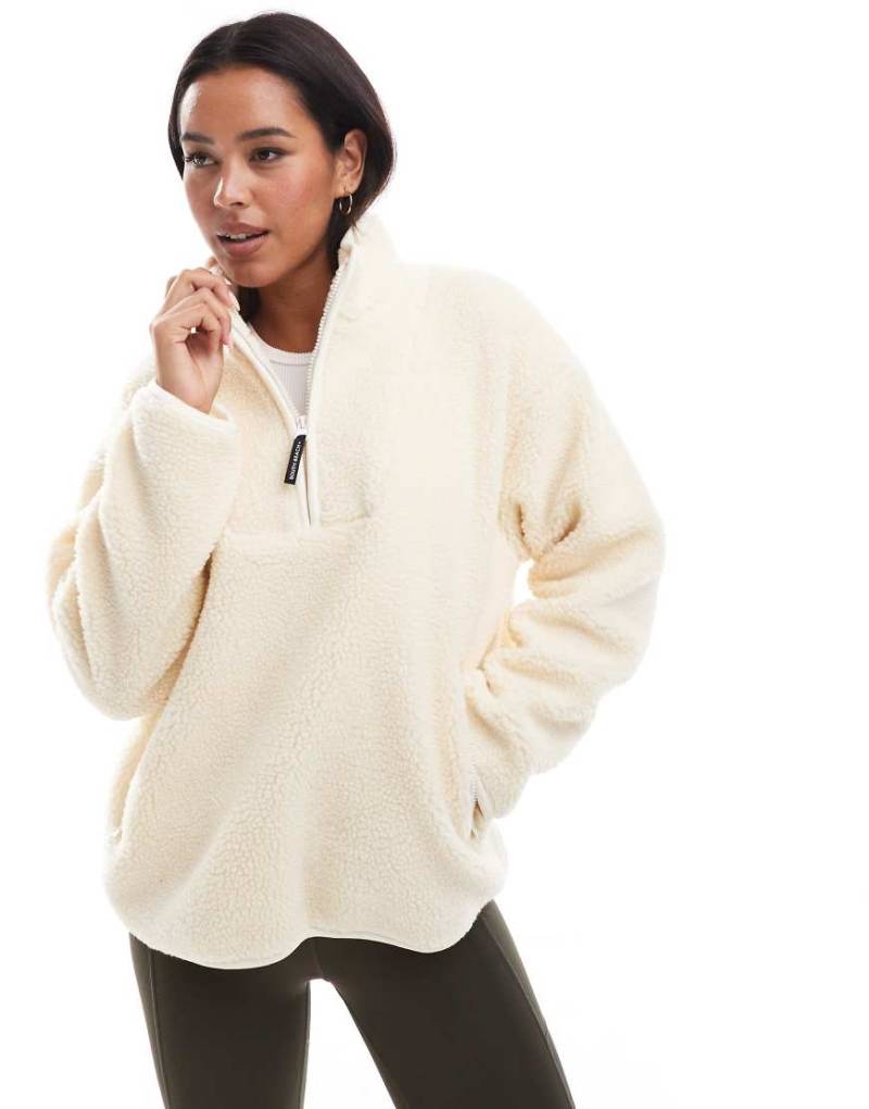 South Beach - Teddyfell-Sweatshirt in Cremeweiß mit kurzem Reißverschluss von South Beach