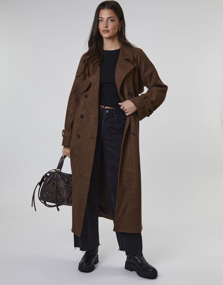 South Beach - Trenchcoat aus Wildlederimitat in Hellbraun-Neutral von South Beach