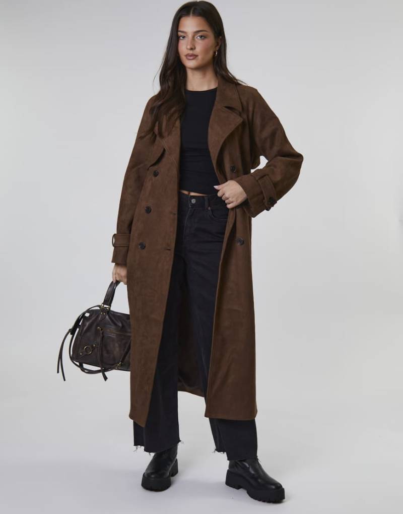South Beach - Trenchcoat aus Wildlederimitat in Hellbraun-Neutral von South Beach
