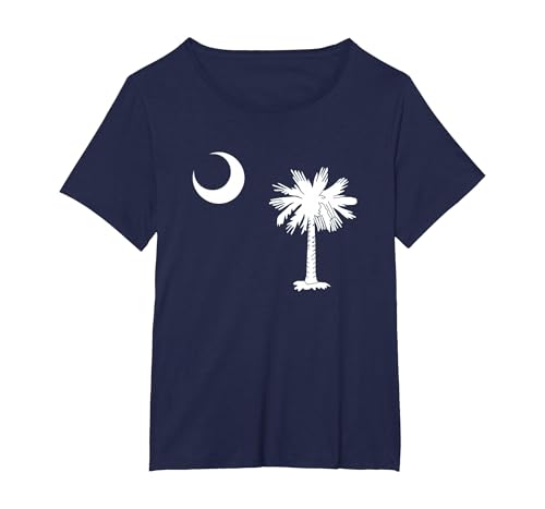 South Carolina Palmetto Staatsflagge T-Shirt, Damen Große Größen, Marineblau, 1X von South Carolina Gifts