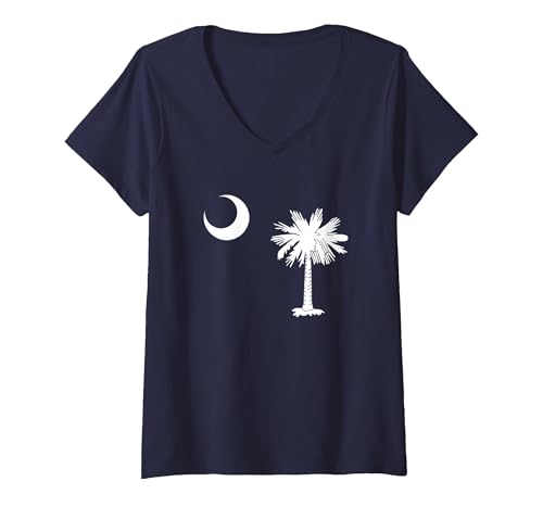 South Carolina Palmetto Staatsflagge T-Shirt mit V-Ausschnitt, Damen, Marineblau, L von South Carolina Gifts