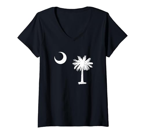 South Carolina Palmetto Staatsflagge T-Shirt mit V-Ausschnitt, Damen, Schwarz, L von South Carolina Gifts