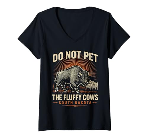 Damen „Do Not Pet The Fluffy Cows“ -T-Shirt, Nationalpark, lustiger Bison T-Shirt mit V-Ausschnitt Damen „Do Not Pet The Fluffy Cows“ -T-Shirt, Nationalpark, lustiger Bison T-Shirt mit V-Ausschnitt von South Dakota Designs By ShirtZilla