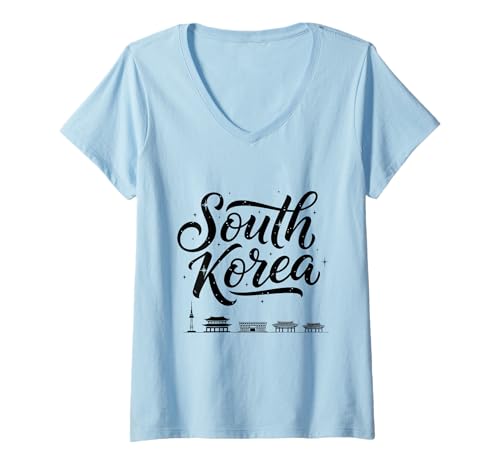Damen Südkorea Skyline Reise Urlaub Outfits T-Shirt mit V-Ausschnitt von South Korea Casual Clothes T-Shirts