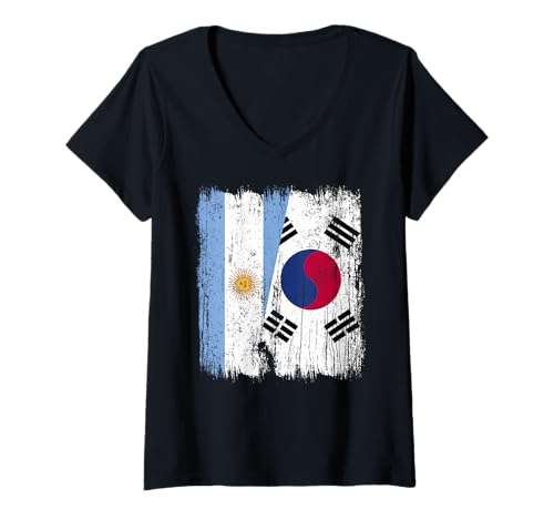 Damen Argentinien Südkorea Halbflagge Argentinien Südkoreanisch T-Shirt mit V-Ausschnitt Damen Argentinien Südkorea Halbflagge Argentinien Südkoreanisch T-Shirt mit V-Ausschnitt von South Korea Flag Designs Proud South Korean Roots