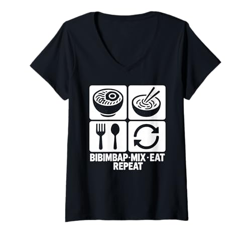 Damen Bibimbap Mix Eat Repeat Funny Bibimbap Wear Koreanisches Essen T-Shirt mit V-Ausschnitt Damen Bibimbap Mix Eat Repeat Funny Bibimbap Wear Koreanisches Essen T-Shirt mit V-Ausschnitt von South Korea Flag Designs Proud South Korean Roots