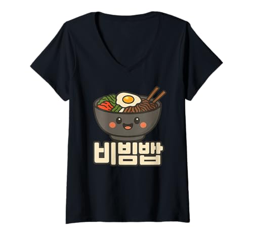 Damen Cute Bibimbap Koreanische Sprache K-Food Liebhaber Liebe Koreanisches Essen T-Shirt mit V-Ausschnitt Damen Cute Bibimbap Koreanische Sprache K-Food Liebhaber Liebe Koreanisches Essen T-Shirt mit V-Ausschnitt von South Korea Flag Designs Proud South Korean Roots