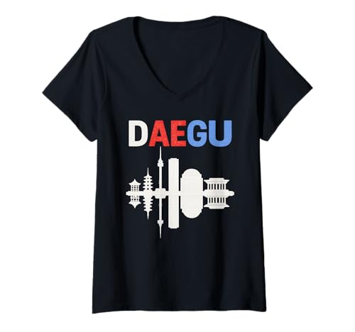 Damen Daegu Skyline Südkorea Stadtbild Reise Souvenir T-Shirt mit V-Ausschnitt Damen Daegu Skyline Südkorea Stadtbild Reise Souvenir T-Shirt mit V-Ausschnitt von South Korea Flag Designs Proud South Korean Roots