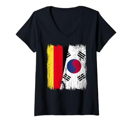 Damen Deutschland Südkorea Halbflagge Deutsch Südkoreanisch T-Shirt mit V-Ausschnitt Damen Deutschland Südkorea Halbflagge Deutsch Südkoreanisch T-Shirt mit V-Ausschnitt von South Korea Flag Designs Proud South Korean Roots