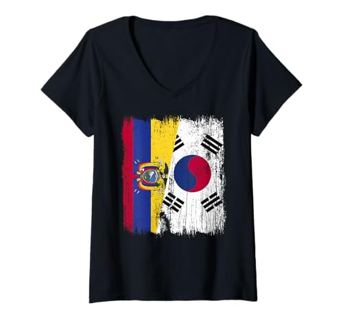 Damen Ecuador Südkorea Halbflagge Ecuadorianisches Südkoreanisches Trikot T-Shirt mit V-Ausschnitt Damen Ecuador Südkorea Halbflagge Ecuadorianisches Südkoreanisches Trikot T-Shirt mit V-Ausschnitt von South Korea Flag Designs Proud South Korean Roots