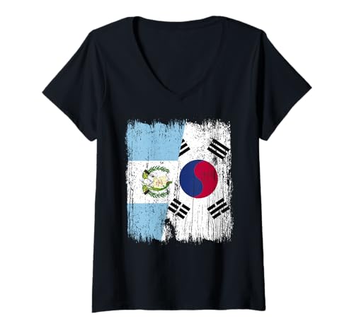 Damen Guatemala Südkorea Halbflagge Guatemaltekisch Südkoreanisch T-Shirt mit V-Ausschnitt Damen Guatemala Südkorea Halbflagge Guatemaltekisch Südkoreanisch T-Shirt mit V-Ausschnitt von South Korea Flag Designs Proud South Korean Roots