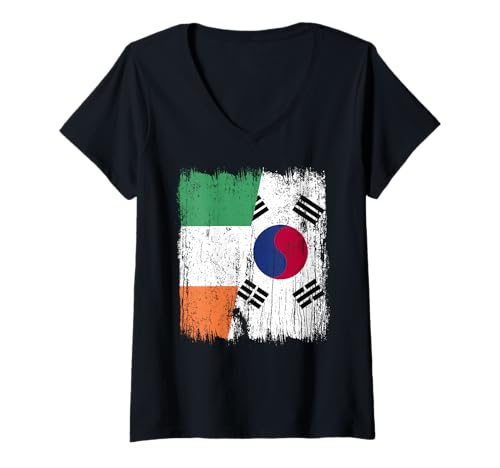 Damen Irland, Südkorea, halbe Flagge, irisches südkoreanisches Erbe T-Shirt mit V-Ausschnitt Damen Irland, Südkorea, halbe Flagge, irisches südkoreanisches Erbe T-Shirt mit V-Ausschnitt von South Korea Flag Designs Proud South Korean Roots
