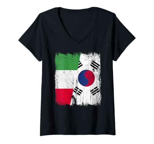 Damen Italien Südkorea Halbflagge Italienisches südkoreanisches Erbe T-Shirt mit V-Ausschnitt von South Korea Flag Designs Proud South Korean Roots