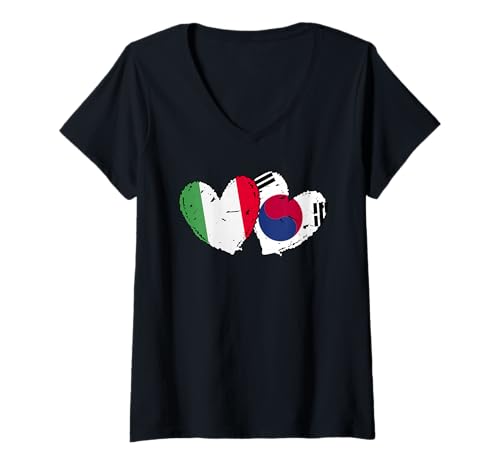 Damen Italien Südkorea Herz Flaggen Italienische Koreanische Doppelflagge T-Shirt mit V-Ausschnitt Damen Italien Südkorea Herz Flaggen Italienische Koreanische Doppelflagge T-Shirt mit V-Ausschnitt von South Korea Flag Designs Proud South Korean Roots