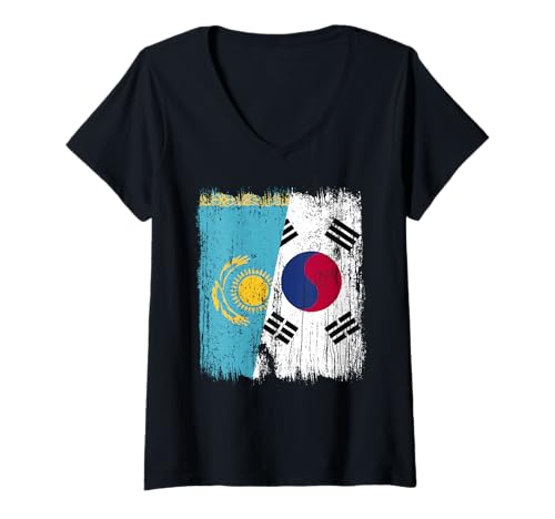 Damen Kasachstan Südkorea Halbflagge Kasachstan Südkorea Trikot T-Shirt mit V-Ausschnitt Damen Kasachstan Südkorea Halbflagge Kasachstan Südkorea Trikot T-Shirt mit V-Ausschnitt von South Korea Flag Designs Proud South Korean Roots
