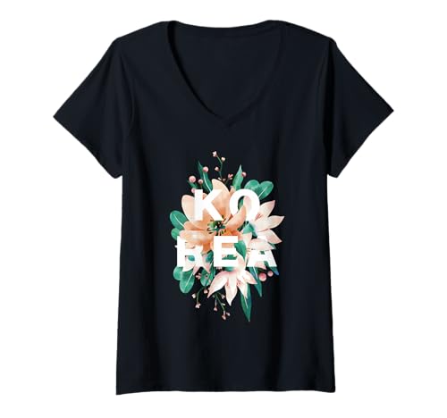 Damen Koreanisches Blumendesign Koreanische Blumenbekleidung T-Shirt mit V-Ausschnitt Damen Koreanisches Blumendesign Koreanische Blumenbekleidung T-Shirt mit V-Ausschnitt von South Korea Flag Designs Proud South Korean Roots