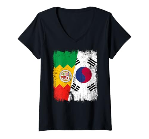 Damen LA Südkorea Halbflagge Los Angeles Südkoreanisches Erbe T-Shirt mit V-Ausschnitt Damen LA Südkorea Halbflagge Los Angeles Südkoreanisches Erbe T-Shirt mit V-Ausschnitt von South Korea Flag Designs Proud South Korean Roots