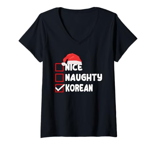 Damen Lustiges Korea-Weihnachtskostüm, Nette freche koreanische T-Shirt mit V-Ausschnitt Damen Lustiges Korea-Weihnachtskostüm, Nette freche koreanische T-Shirt mit V-Ausschnitt von South Korea Flag Designs Proud South Korean Roots
