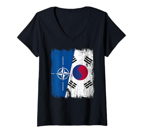 Damen NATO Südkorea Halbflagge OTAN Südkoreanisch T-Shirt mit V-Ausschnitt Damen NATO Südkorea Halbflagge OTAN Südkoreanisch T-Shirt mit V-Ausschnitt von South Korea Flag Designs Proud South Korean Roots