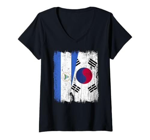 Damen Nicaragua Südkorea Halbflagge Nicaraguanisch Südkoreanisch T-Shirt mit V-Ausschnitt Damen Nicaragua Südkorea Halbflagge Nicaraguanisch Südkoreanisch T-Shirt mit V-Ausschnitt von South Korea Flag Designs Proud South Korean Roots