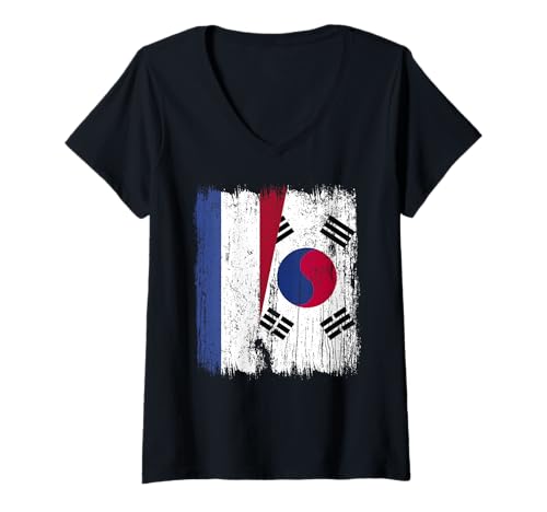 Damen Niederlande Südkorea Halbflagge Niederländisch Südkoreanisch T-Shirt mit V-Ausschnitt Damen Niederlande Südkorea Halbflagge Niederländisch Südkoreanisch T-Shirt mit V-Ausschnitt von South Korea Flag Designs Proud South Korean Roots
